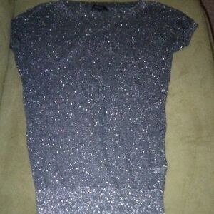 Express Metallic Charcoal Gray Short Sleeve Top